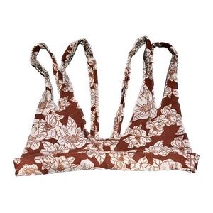 Floral Print Bralette - Brown & White
